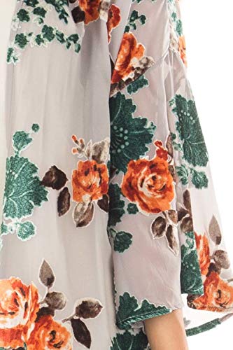 Women's Floral Print Puff Sleeve Kimono Cardigan Loose Cover Up Casual Blouse Tops - Image 3