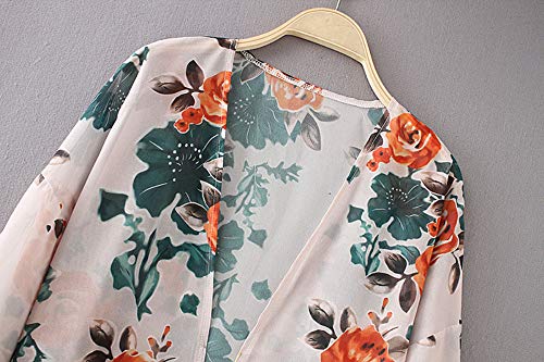 Women's Floral Print Puff Sleeve Kimono Cardigan Loose Cover Up Casual Blouse Tops - Image 4