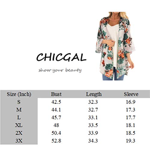 Women's Floral Print Puff Sleeve Kimono Cardigan Loose Cover Up Casual Blouse Tops - Image 5