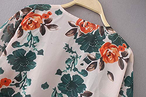 Women's Floral Print Puff Sleeve Kimono Cardigan Loose Cover Up Casual Blouse Tops - Image 7