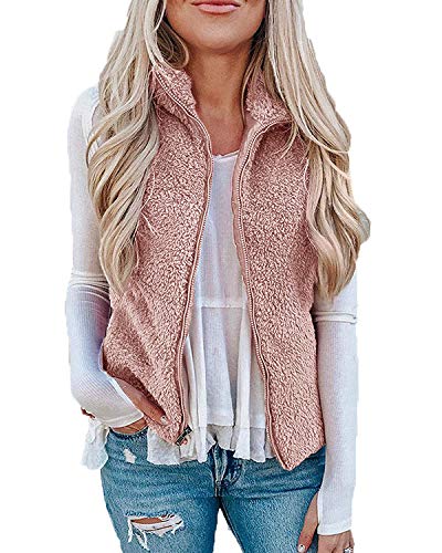 LAMISSCHE Womens Fuzzy Sherpa Fleece Vest Sleeveless Lightweight Cozy Zip Up Jacket Open Front Winter Outwear Coat With…