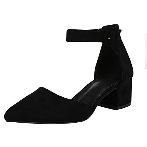 LAICIGO Women’s Pointed Toe Pumps Ankle Strap Buckle Chunky Block Heel Dress D’Orsay Sandals - Image 3
