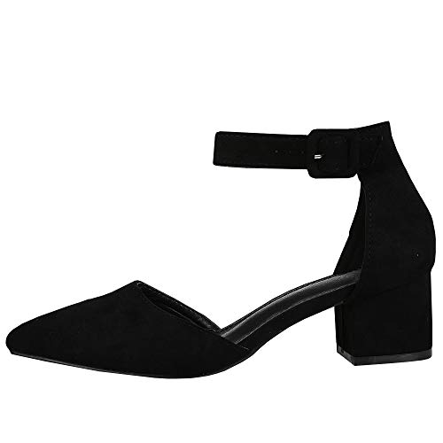 LAICIGO Women’s Pointed Toe Pumps Ankle Strap Buckle Chunky Block Heel Dress D’Orsay Sandals - Image 4