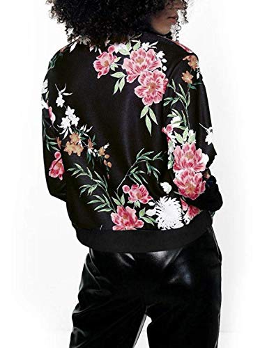 Women's Lightweight Floral Bomber Jacket with Pockets S - Image 3