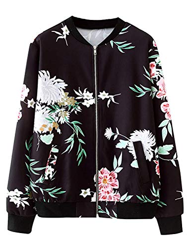 Women's Lightweight Floral Bomber Jacket with Pockets S - Image 4