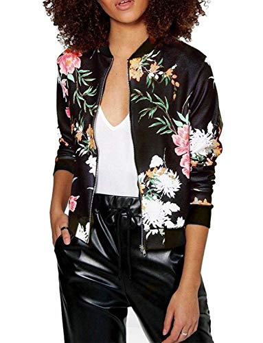 Women's Lightweight Floral Bomber Jacket with Pockets S