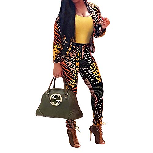 Women's Long Sleeve Digital Print 2 Pieces Blazer and Pants Suit Set - Image 3