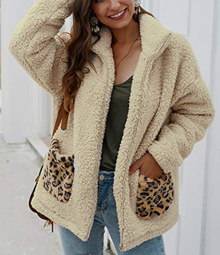 Women's Long Sleeve Lapel Zip Up Faux Shearling Shaggy Coat Jacket - Image 4