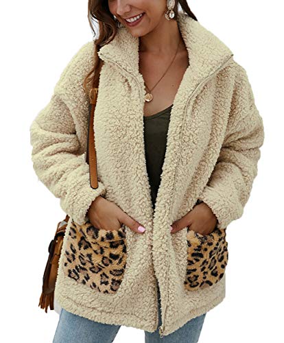 Women's Long Sleeve Lapel Zip Up Faux Shearling Shaggy Coat Jacket