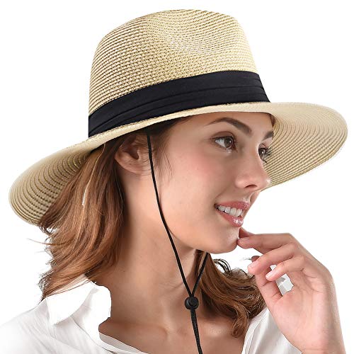 Womens Mens Wide Brim Straw Panama Hat Fedora Summer Beach Sun Hat UPF Straw Hat for Women - Image 4