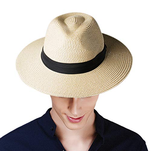 Womens Mens Wide Brim Straw Panama Hat Fedora Summer Beach Sun Hat UPF Straw Hat for Women - Image 5