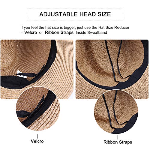 Womens Mens Wide Brim Straw Panama Hat Fedora Summer Beach Sun Hat UPF Straw Hat for Women - Image 6