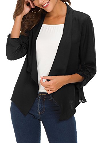 Women's Ruched Sleeve Lightweight Thin Chiffon Blazer - Image 3