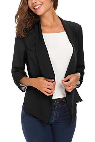 Women's Ruched Sleeve Lightweight Thin Chiffon Blazer - Image 4