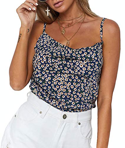 Phicia Womens Silk Spaghetti Strap Camisole Sexy Adjustable Satin Slip Soft Vest Leopard Floral Tank Top for Women