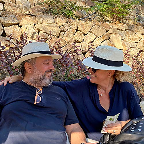 Womens Straw Hat Fedora Beach Sun Hat Fine Braid UPF50+ Wide Brim Straw Panama Roll up Hat Beige - Image 3