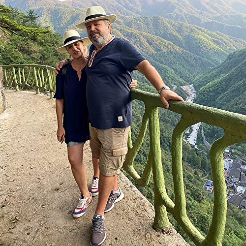 Womens Straw Hat Fedora Beach Sun Hat Fine Braid UPF50+ Wide Brim Straw Panama Roll up Hat Beige - Image 4