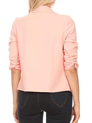 Women's Stretch 3/4 Gathered Sleeve Open Blazer Jacket - Image 8