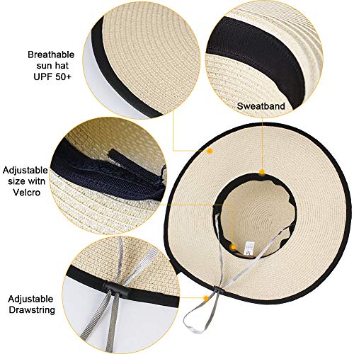 Womens Sun Straw Hat Wide Brim UPF 50 Summer Hat Foldable Roll up Floppy Beach Hats for Women - Image 5