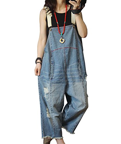 YESNO P60 Women Jeans Cropped Pants Overalls Jumpsuits Hand Painted Poled Distressed Casual Loose Fit