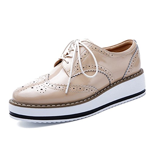 YING LAN Women's Platform Lace-Up Wingtips Square Toe Oxfords Shoe