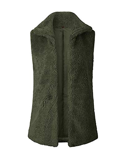 Yanekop Womens Fuzzy Fleece Vest Warm Zip Up Casual Sleeveless Cardigan with Pockets Outerwear(Army Green,S) - Image 3