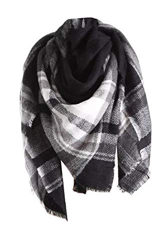 Yanekop Womens Plaid Blanket Scarf Big Square Scarves Warm Tartan Checked Shawl