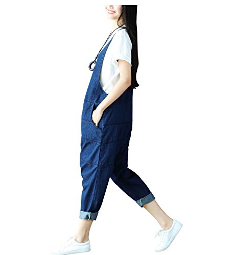 Yeokou Women's Loose Baggy Denim Wide Leg Drop Crotch Jumpsuit Rompers Overalls - Image 3