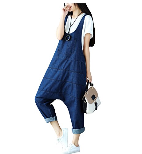 Yeokou Women's Loose Baggy Denim Wide Leg Drop Crotch Jumpsuit Rompers Overalls - Image 4