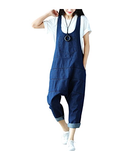 Yeokou Women's Loose Baggy Denim Wide Leg Drop Crotch Jumpsuit Rompers Overalls - Image 5