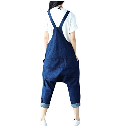 Yeokou Women's Loose Baggy Denim Wide Leg Drop Crotch Jumpsuit Rompers Overalls - Image 6