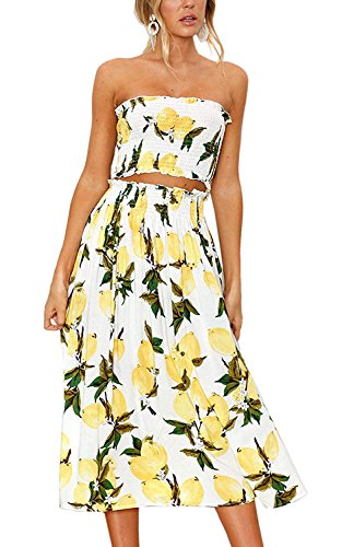 Yeshire Women's Sleeveless Floral Crop Top and Maxi Skirt Sets 2 Piece Outfit Dresses