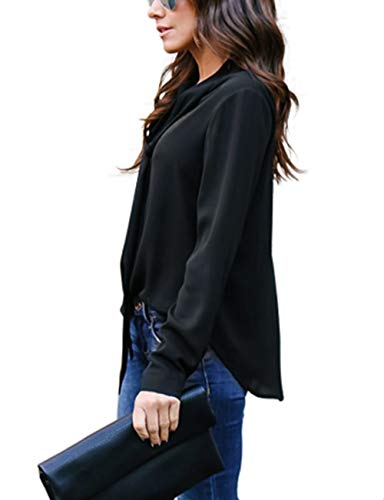 Yidarton Women's Cuffed Long Sleeve Casual V Neck Chiffon Blouses Tops with Tie - Image 3