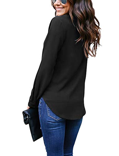 Yidarton Women's Cuffed Long Sleeve Casual V Neck Chiffon Blouses Tops with Tie - Image 5