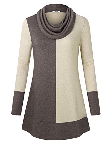 Youtalia Women's Hoodie Sweatshirt Long Sleeve Cowl Neck Pullover Color Block Thin Tunic Top