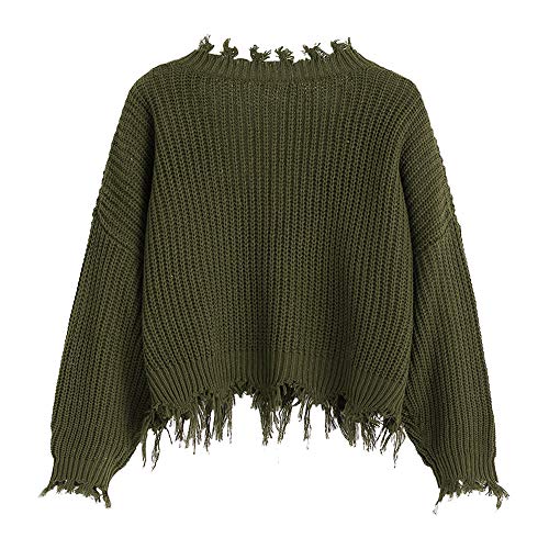 ZAFUL Women's Loose Long Sleeve V-Neck Ripped Pullover Knit Sweater Crop Top - Image 3