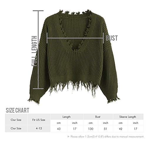 ZAFUL Women's Loose Long Sleeve V-Neck Ripped Pullover Knit Sweater Crop Top - Image 6