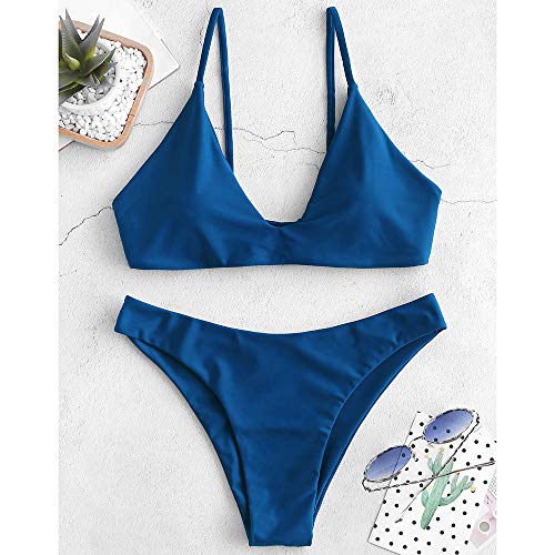 ZAFUL Women's Tie Back Padded High Cut Bralette Bikini Set Two Piece Swimsuit - Image 3