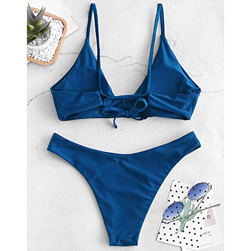 ZAFUL Women's Tie Back Padded High Cut Bralette Bikini Set Two Piece Swimsuit - Image 4
