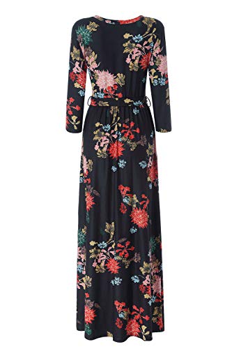 Zattcas Womens 3/4 Sleeve Floral Print Faux Wrap Long Maxi Dress with Belt - Image 3