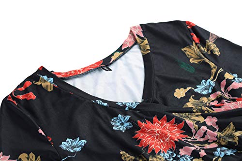 Zattcas Womens 3/4 Sleeve Floral Print Faux Wrap Long Maxi Dress with Belt - Image 4