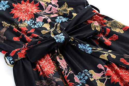 Zattcas Womens 3/4 Sleeve Floral Print Faux Wrap Long Maxi Dress with Belt - Image 5