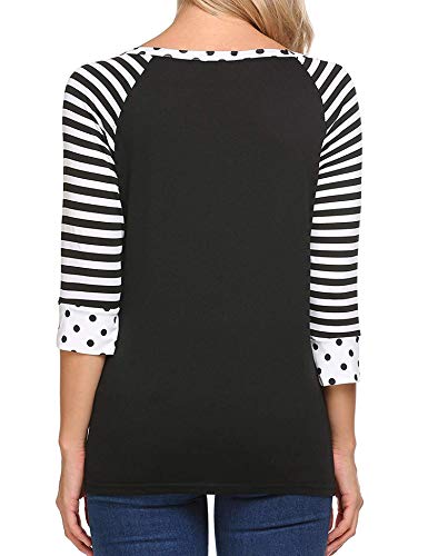 Zeagoo Women's Polka Dots Shirt Striped 3/4 Sleeve Casual Scoop Neck Tops Tee S-XXXL - Image 3