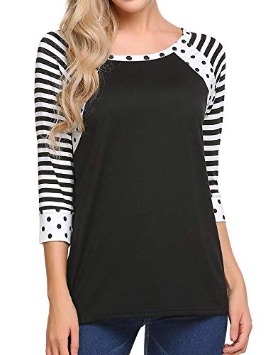 Zeagoo Women's Polka Dots Shirt Striped 3/4 Sleeve Casual Scoop Neck Tops Tee S-XXXL - Image 4