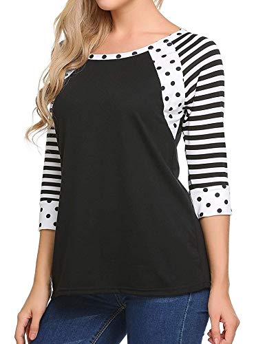 Zeagoo Women's Polka Dots Shirt Striped 3/4 Sleeve Casual Scoop Neck Tops Tee S-XXXL - Image 5
