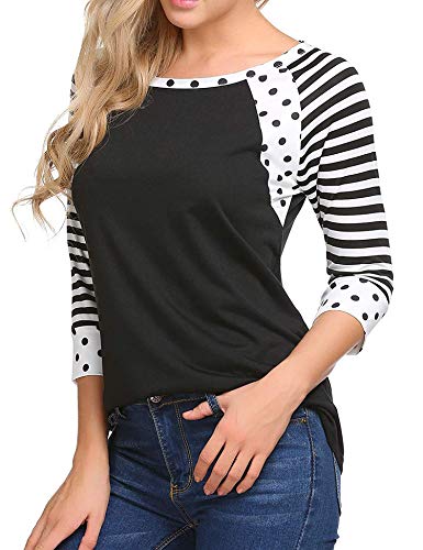 Zeagoo Women's Polka Dots Shirt Striped 3/4 Sleeve Casual Scoop Neck Tops Tee S-XXXL - Image 6