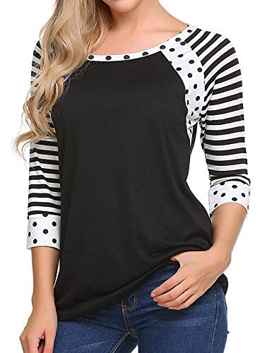 Zeagoo Women's Polka Dots Shirt Striped 3/4 Sleeve Casual Scoop Neck Tops Tee S-XXXL