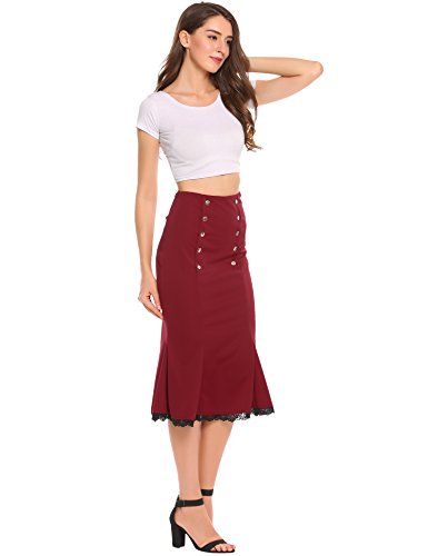 Zeagoo Women's Slim Fit High Waist Party Work Mermaid Bodycon Pencil Midi Skirt(S,Red) - Image 4