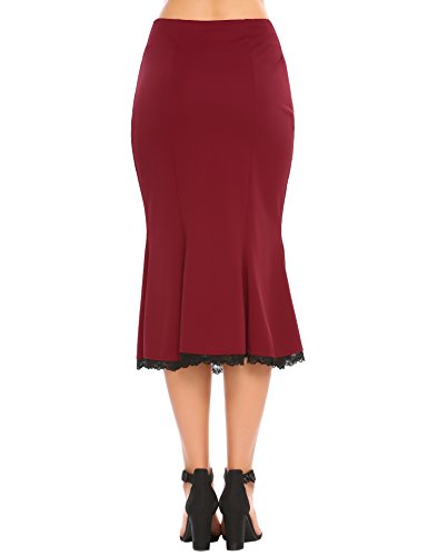 Zeagoo Women's Slim Fit High Waist Party Work Mermaid Bodycon Pencil Midi Skirt(S,Red) - Image 8