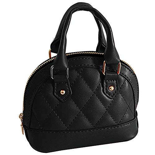 Zip Around Dome Patent Leather Satchel Mini Top Handle Toe Bag Shell Shape Purse Handbags (A-Black)